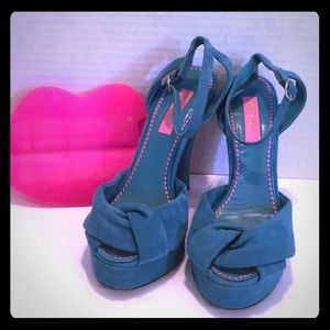 BETSEY Johnson FANCEE TEAL Suede High HEEL SANDAL